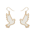 White Dove Drop Earrings - Gold