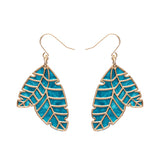 Leaf Textured Emerald Resin Drop Earrings - Gold