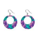 Hydrangea Circle Drop Earrings - Purple