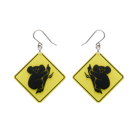 Koala Sign Drop Earrings - Yellow