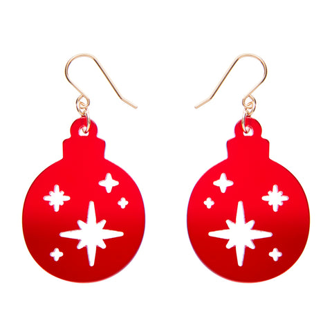 Round Bauble Drop Earrings - Red, Green or Gold