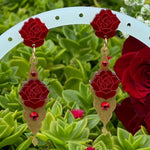 Red Rose Dangle Earrings