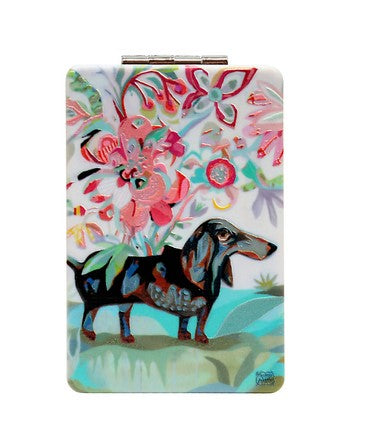 Allen Designs Compact Mirror Dog With Flowers