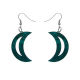 Crescent Moon Ripple Glitter Resin Drop Earrings - Emerald