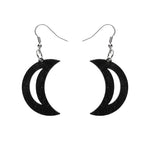 Crescent Moon Ripple Glitter Resin Drop Earrings - Black