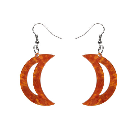 Crescent Moon Ripple Resin Drop Earrings - Orange