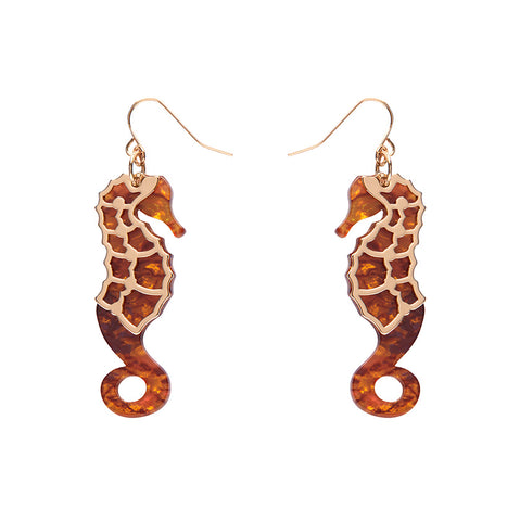 Seahorse Textured Resin Drop Earrings - Orange
