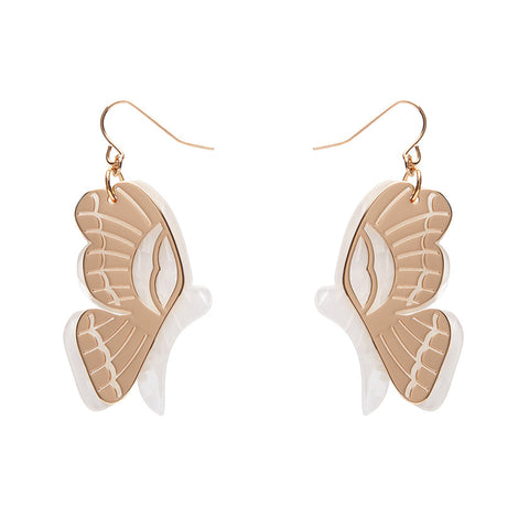 Butterfly Textured Resin Drop Earrings - White