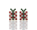 Red & Green Crystal Gift Box Stud Earrings