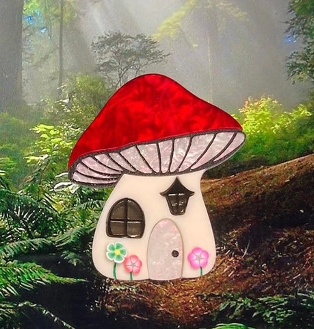 Mushroom House Brooch